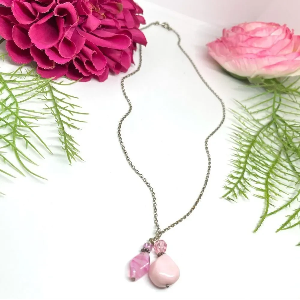 VINTAGE⚜️SPUN GLASS Beaded Charm Necklace